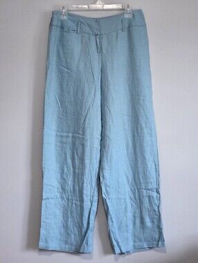 Intuitions Turquoise Blue 100% Linen Wide Leg Pants Sz 4